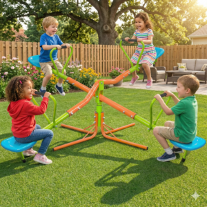 4-Seat 360° Rotating Kids Seesaw - Blue/Green
