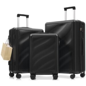 3-Piece ABS Luggage Set with Spinner Wheels and TSA Lock - Black