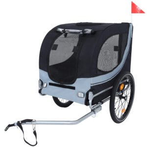 Large Folding Dog Bike Trailer - 66LB Capacity - Black/Gray