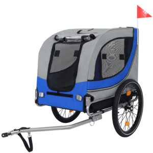 Large Folding Dog Bike Trailer - 66LB Capacity - Gray/Blue