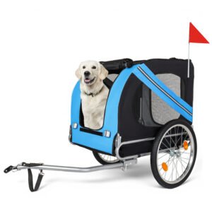 Large Folding Dog Bike Trailer - 100LB Capacity - Black/Blue