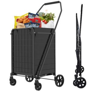 Foldable Shopping Cart with Shelf and Swivel Wheels