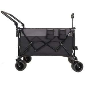 Push-Pull Folding Wagon Cart with All-Terrain Wheels - Black/Gray