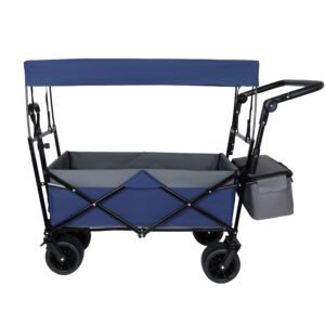 Collapsible Wagon with Canopy and Push Handle - Dark Blue