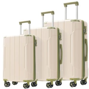 3-Piece ABS Luggage Set with Spinner Wheels and TSA Lock - White/Green