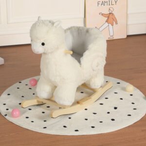 Kids Plush Alpaca Rocking Horse with Hand Puppets - White