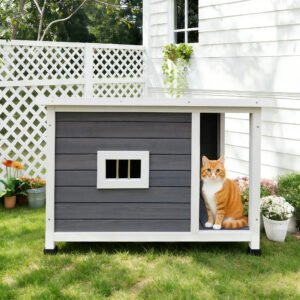 Outdoor Cat House with Waterproof Roof - Gray