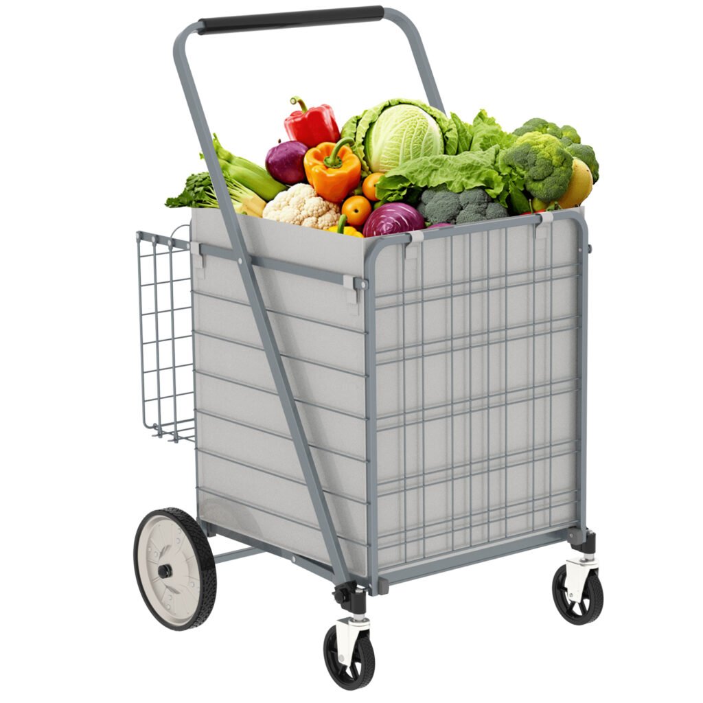 Extra-Large Folding Shopping Cart with Double Basket - Grey