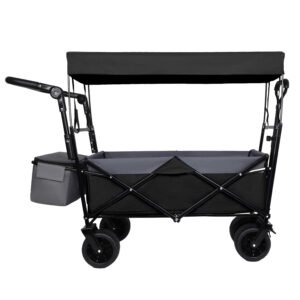 Collapsible Wagon with Canopy and Push Handle - Black