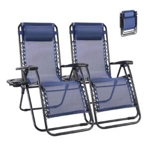 Zero Cravity Lounge Chairs, Outdoor Patio Folding Recliners, Set of 2, Blue