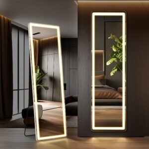 Lighting Floor Mirror with LED Lights, 3 Colors, 60"x16", Right Angles