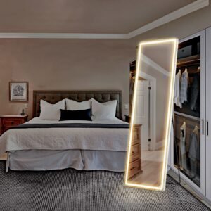 Lighting Floor Mirror with LED Lights, 3 Colors, 64"x21", Right Angles