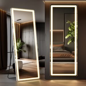 Lighting Floor Mirror with LED Lights, 3 Colors, 71"x26", Right Angles