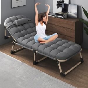 Heavy duty folding bed, camping bed with flip-up mattress (mattress included)