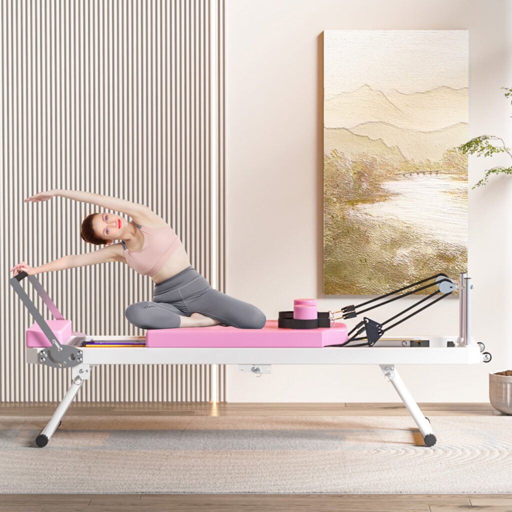 Pilates core bed, foldable fitness equipment, pink
