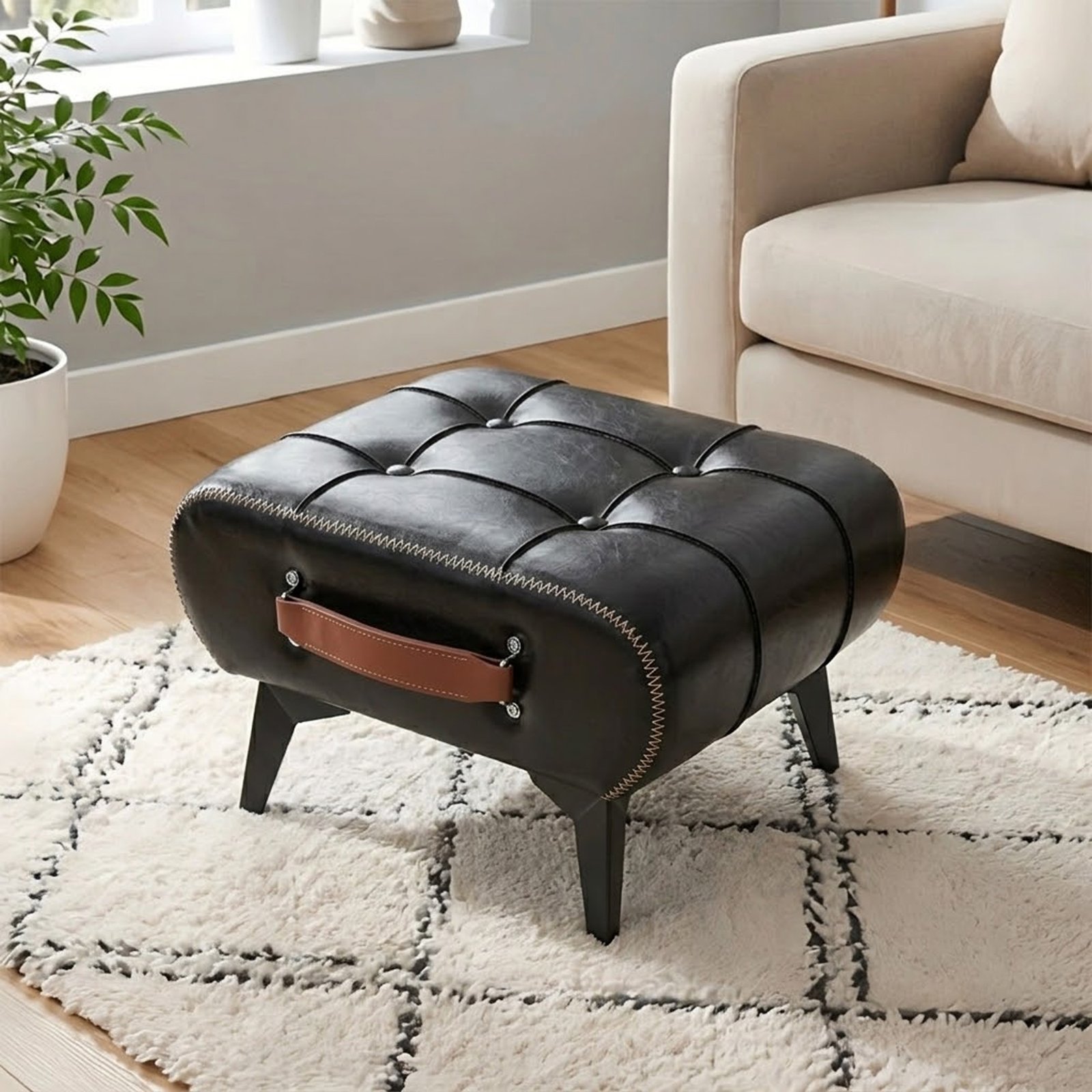 Modern minimalist square footstool/footrest with hidden storage space