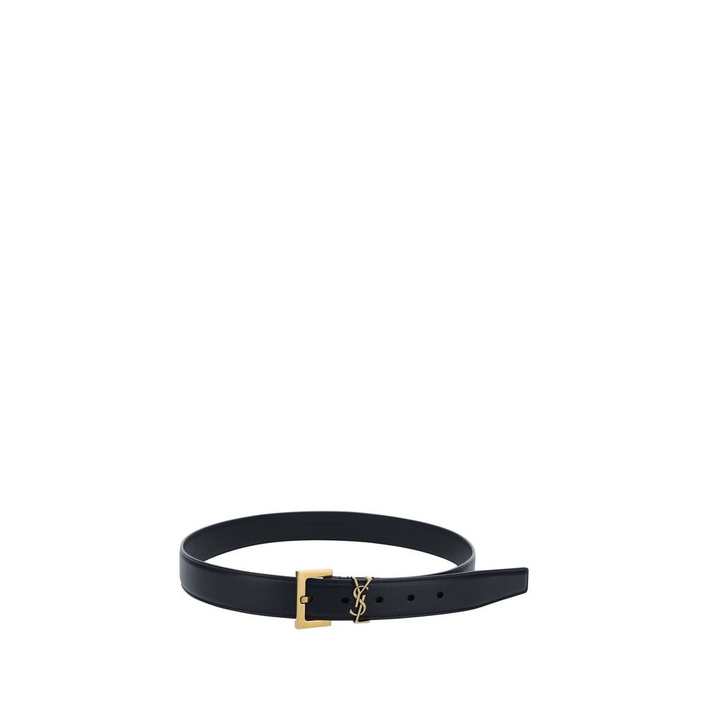 Saint Laurent Black Calf Leather Bos Taurus Regular Belt - Image 2