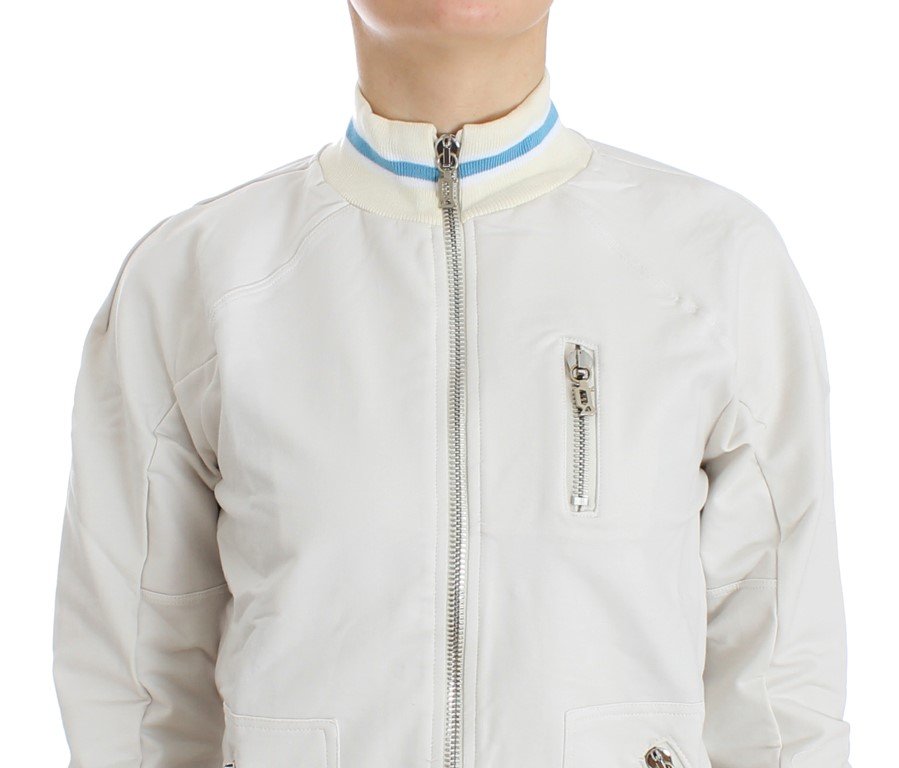 White Mock Zip Cardigan Sweatshirt Sweater - Image 4