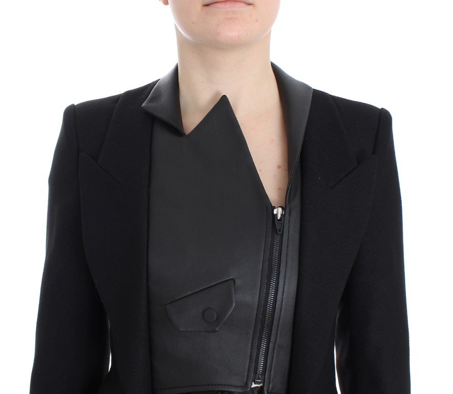 Black Short Blazer Coat Biker Jacket - Image 5