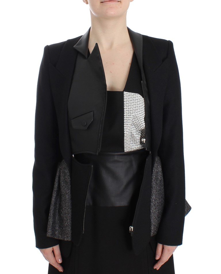 Black Short Blazer Coat Biker Jacket - Image 6