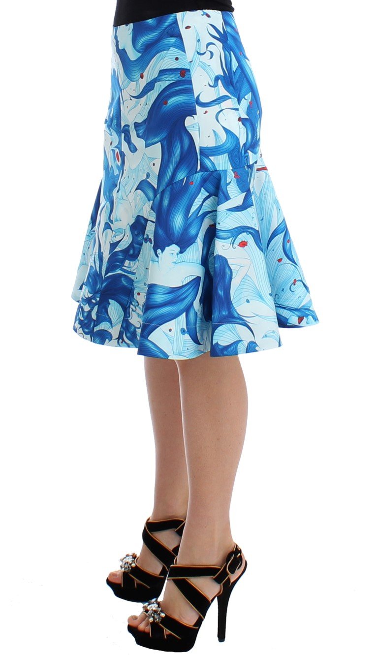 Blue Peplum Fresco-Print Straight Pencil Skirt - Image 2