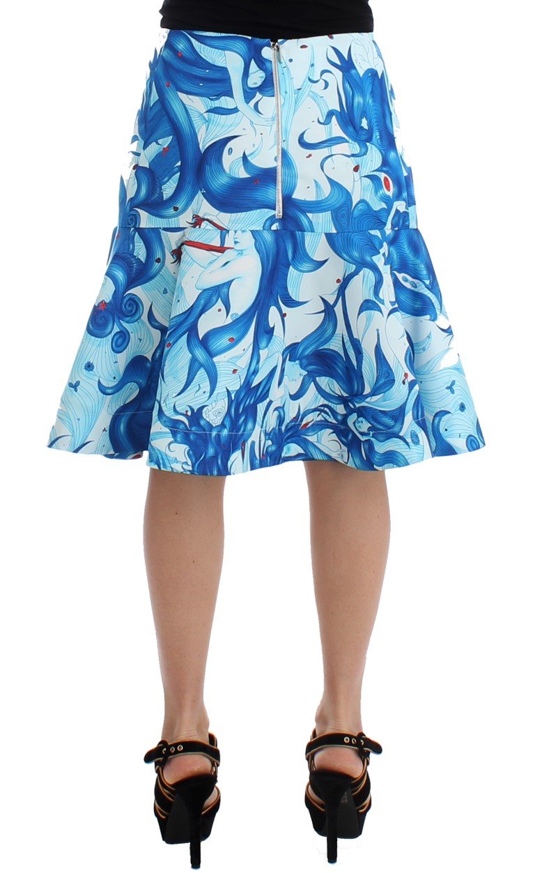 Blue Peplum Fresco-Print Straight Pencil Skirt - Image 3