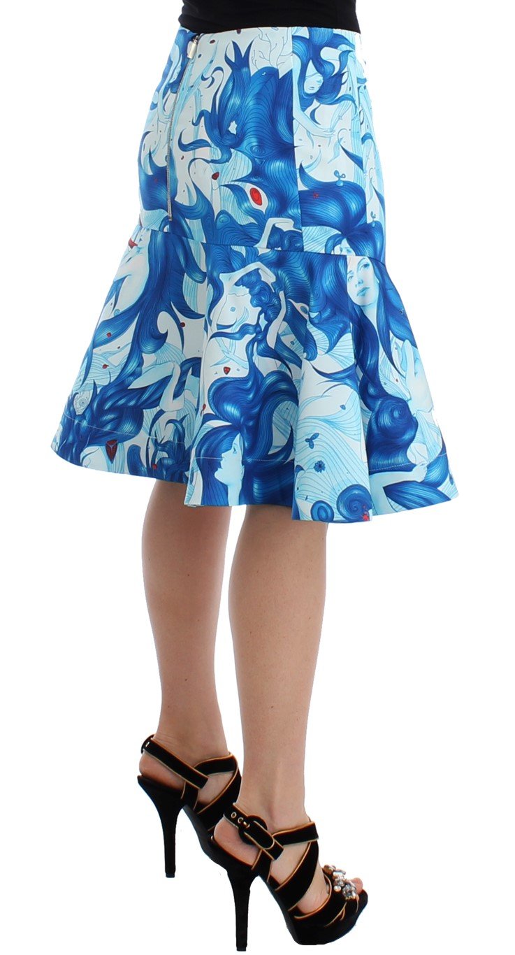 Blue Peplum Fresco-Print Straight Pencil Skirt - Image 4
