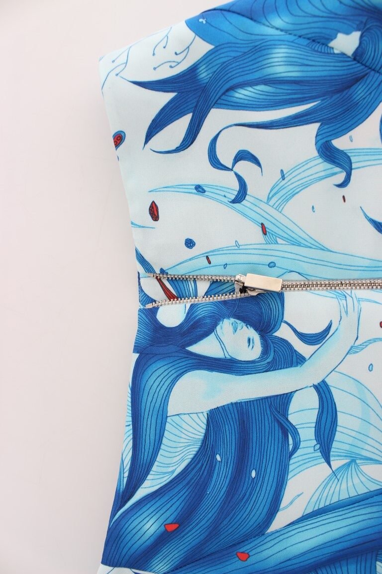 Blue Peplum Fresco-Print Straight Pencil Skirt - Image 5
