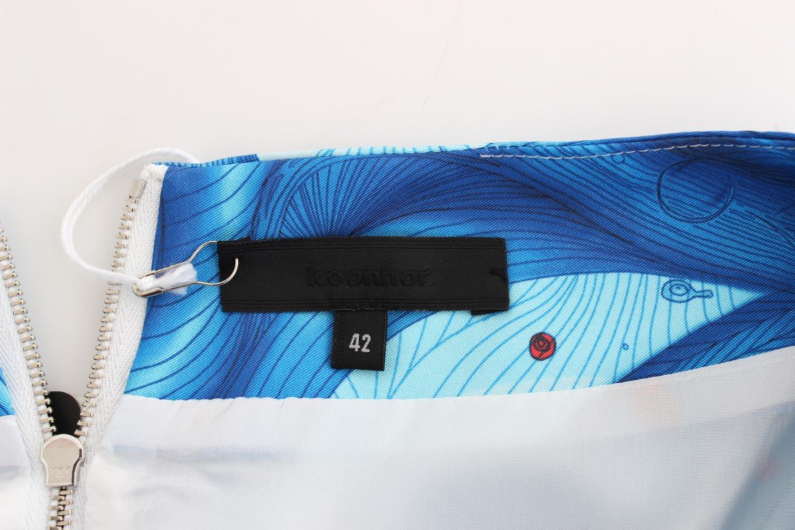 Blue Peplum Fresco-Print Straight Pencil Skirt - Image 6