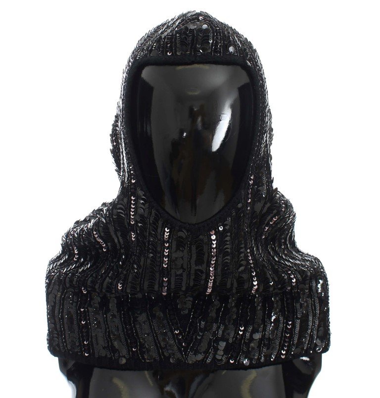 Black Knitted Sequin Hood Scarf Hat - Image 2