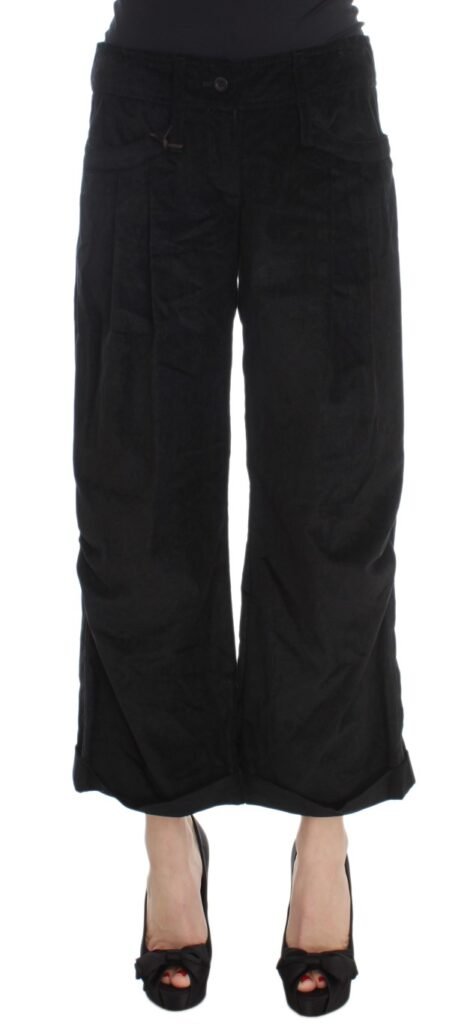 Black Velvet Cotton Capri Bootcut Pants