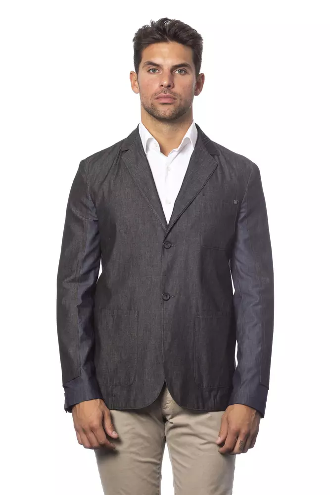 Gray Cotton Men Single Breasted Blazer
