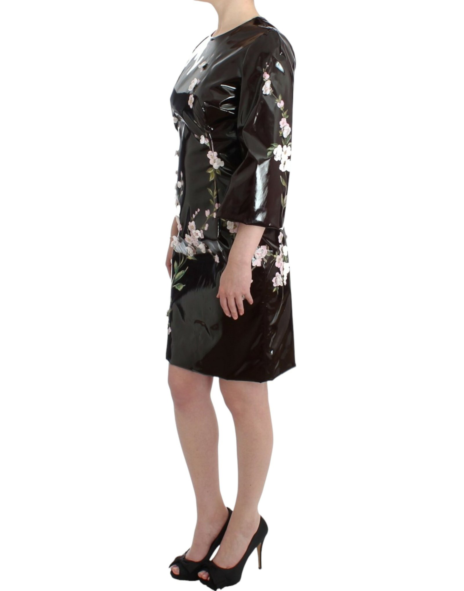 Black patent floral HANDPAINTED dress - Image 2