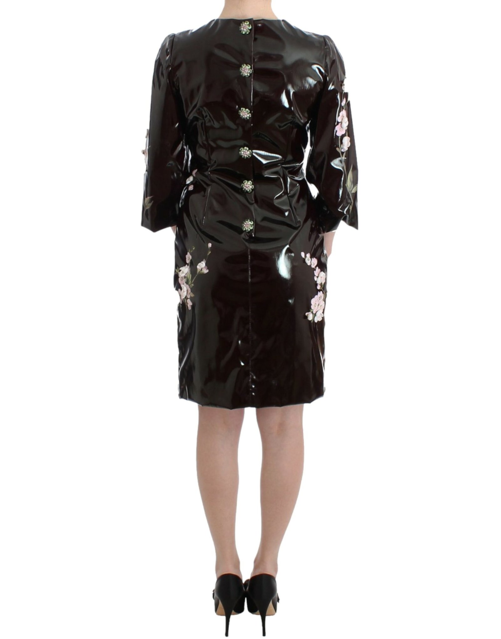 Black patent floral HANDPAINTED dress - Image 3