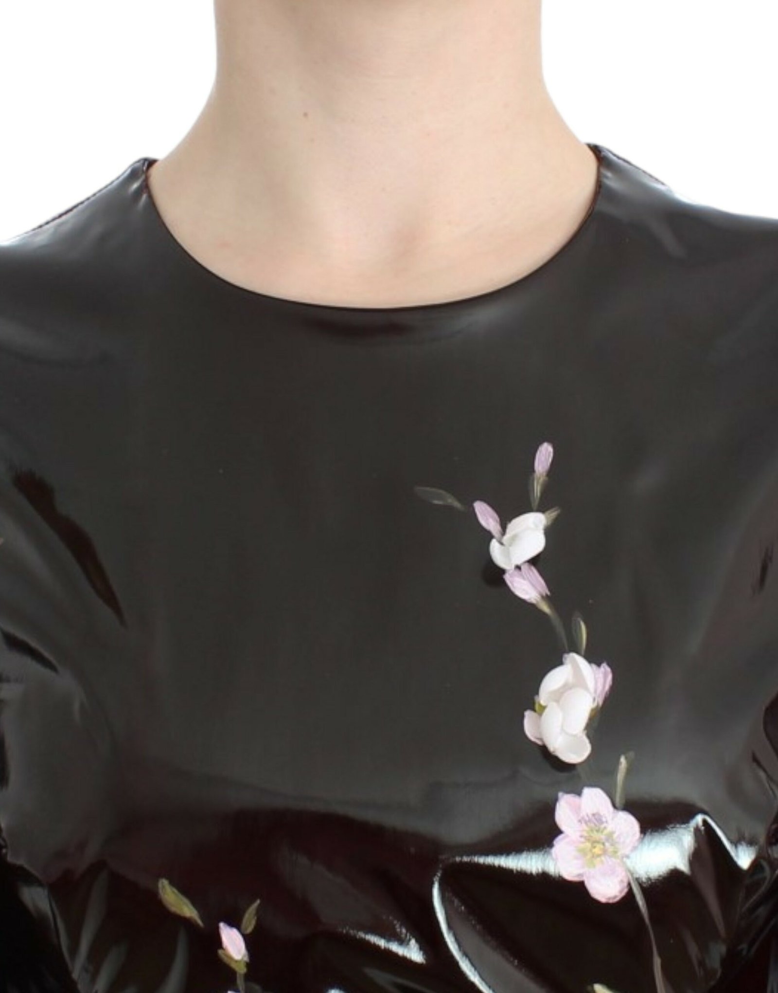 Black patent floral HANDPAINTED dress - Image 5