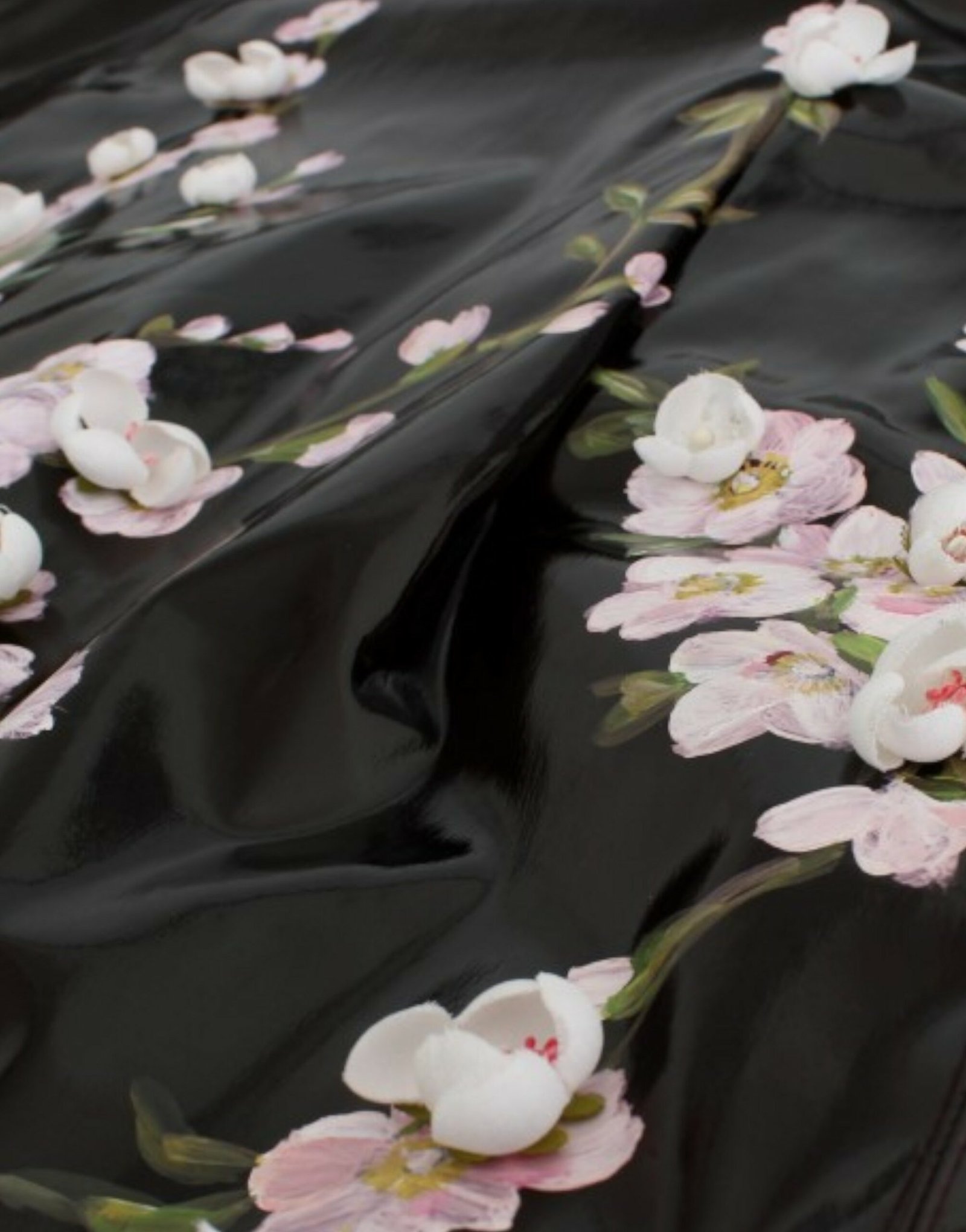 Black patent floral HANDPAINTED dress - Image 7