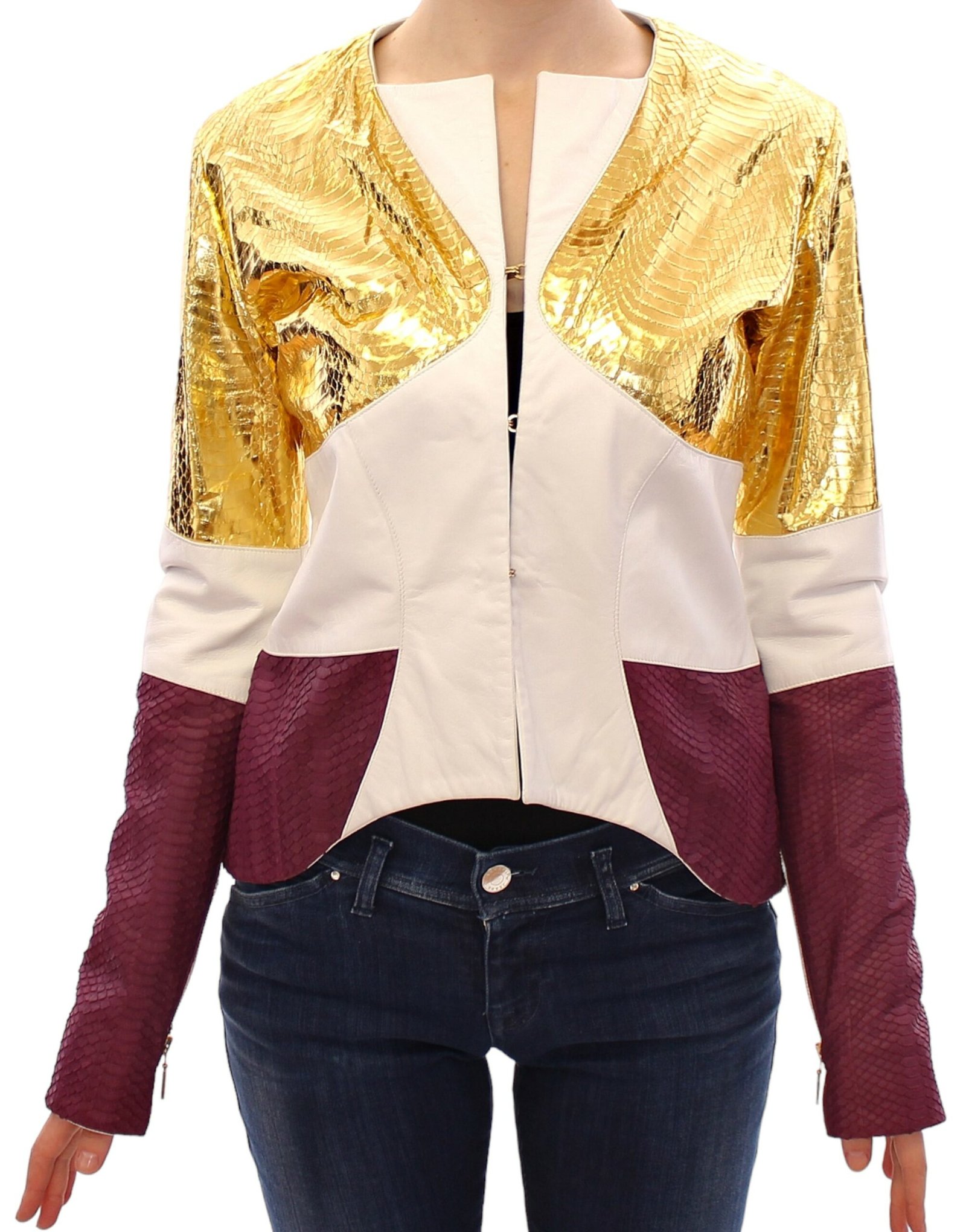 White Gold Purple Leather Jacket - Image 2