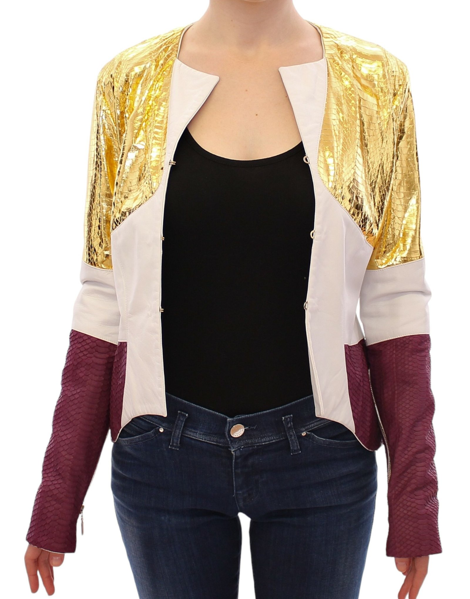 White Gold Purple Leather Jacket - Image 6