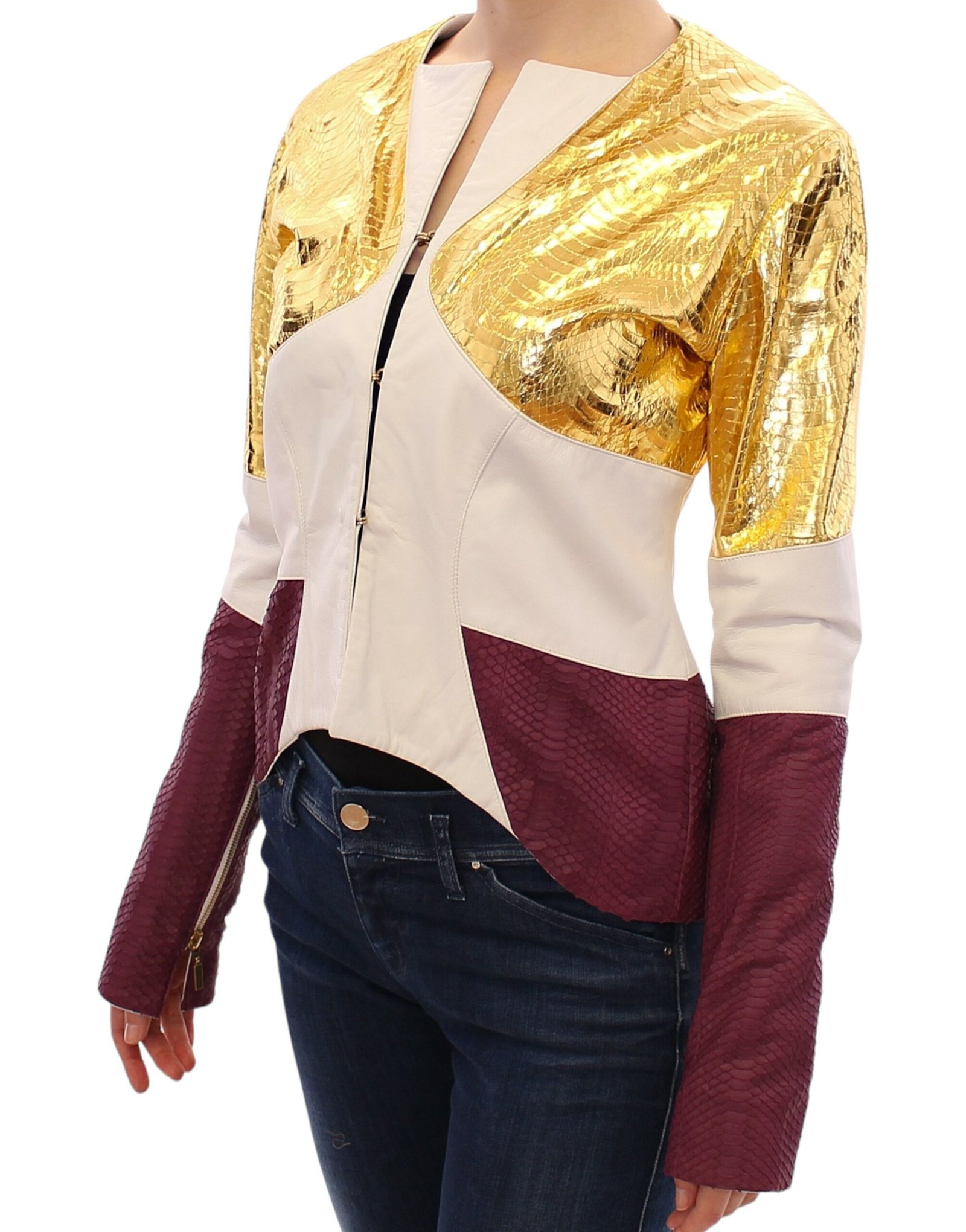 White Gold Purple Leather Jacket - Image 3