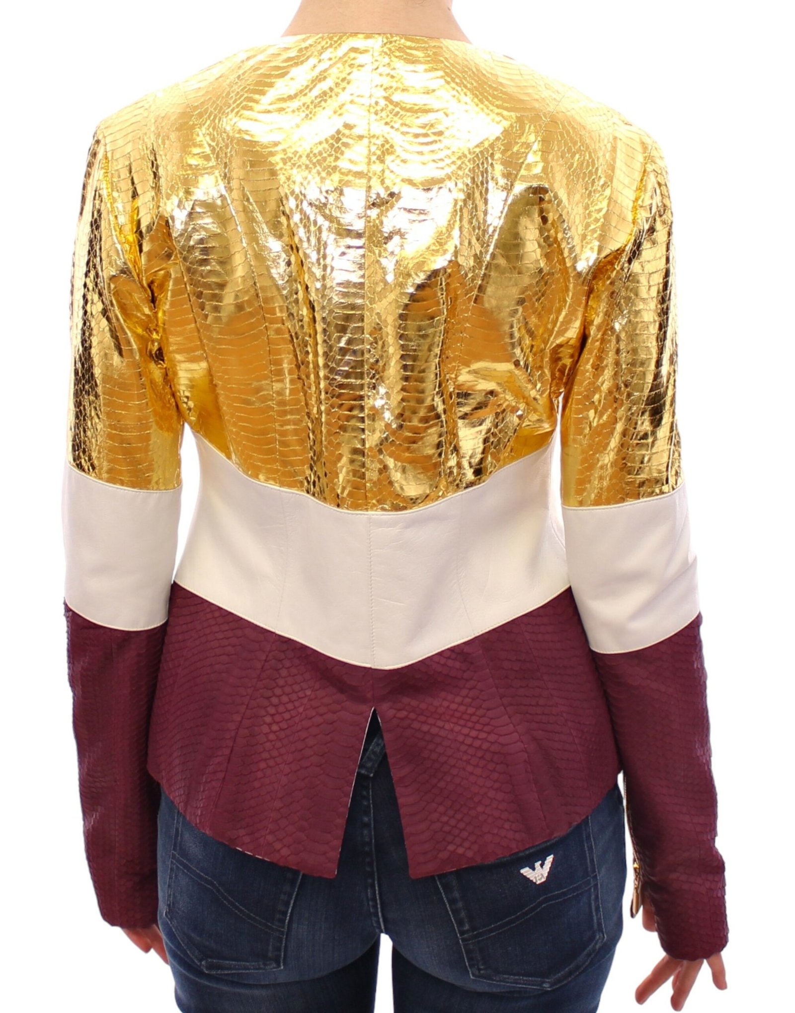 White Gold Purple Leather Jacket - Image 4