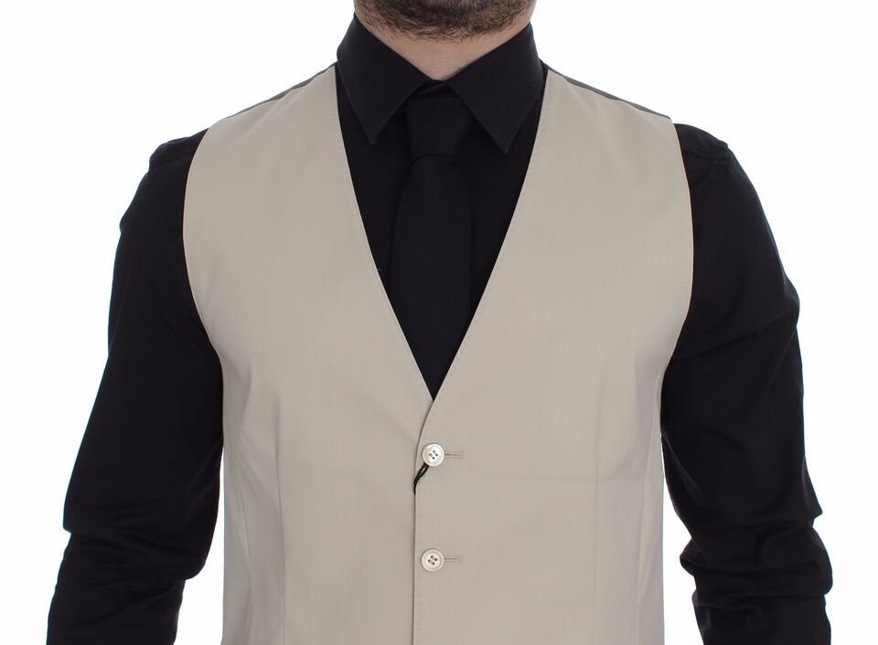 Beige Cotton Stretch Dress Vest Blazer - Image 2