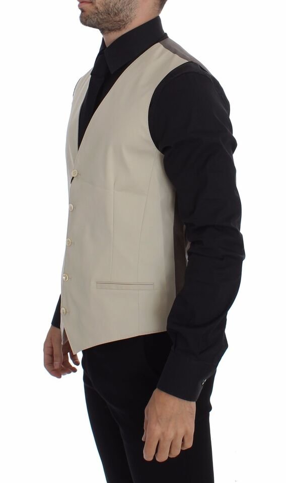 Beige Cotton Stretch Dress Vest Blazer - Image 4