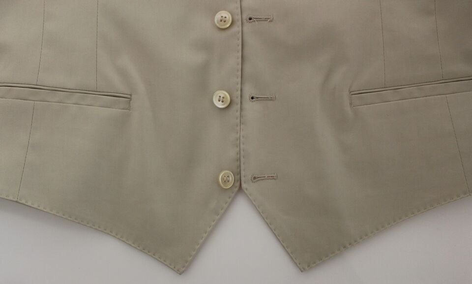 Beige Cotton Stretch Dress Vest Blazer - Image 8