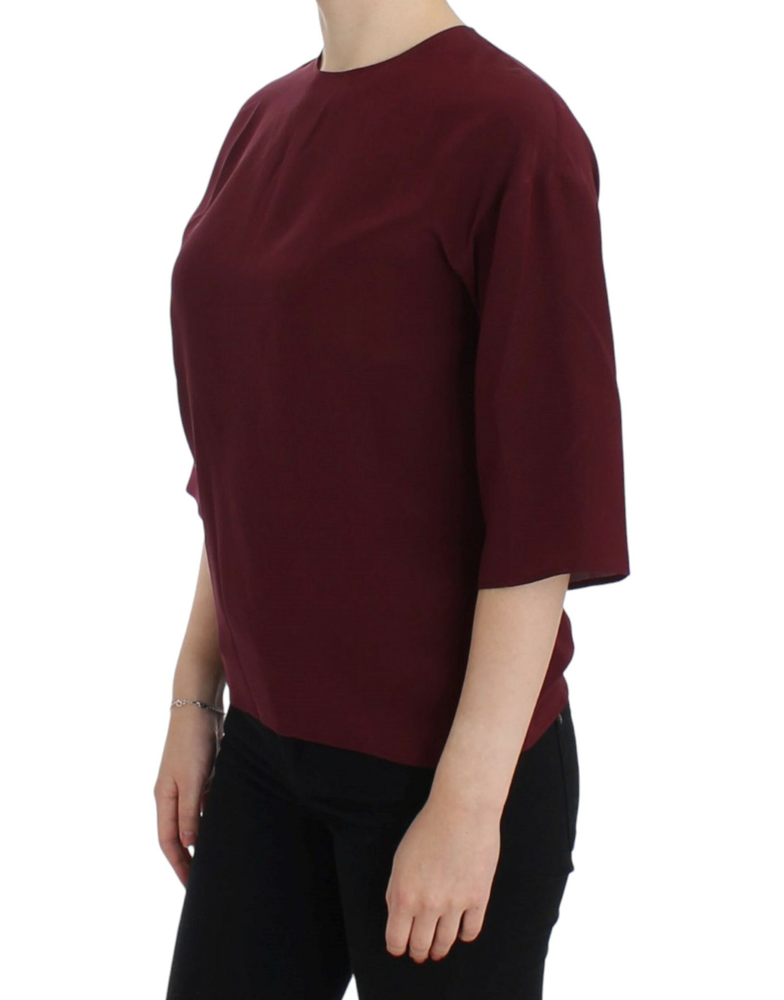 Red 3/4 sleeve silk blouse - Image 2