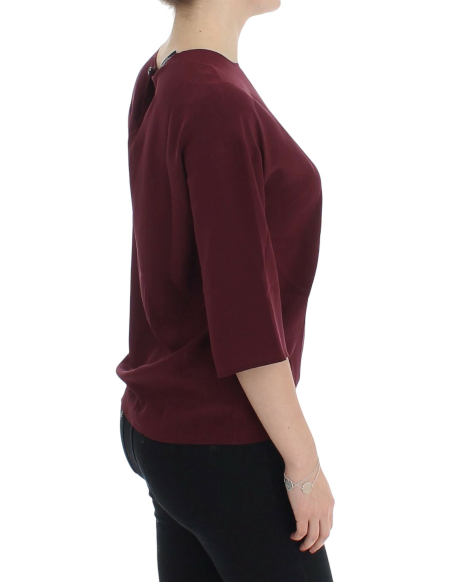 Red 3/4 sleeve silk blouse - Image 4