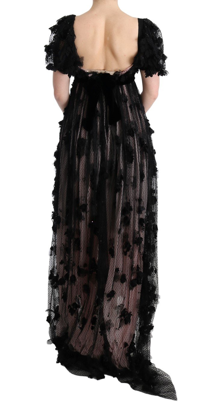 Black Pink Silk Applique Shift Dress - Image 3