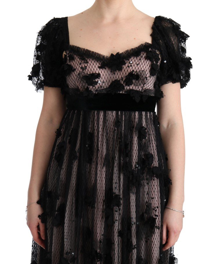 Black Pink Silk Applique Shift Dress - Image 5