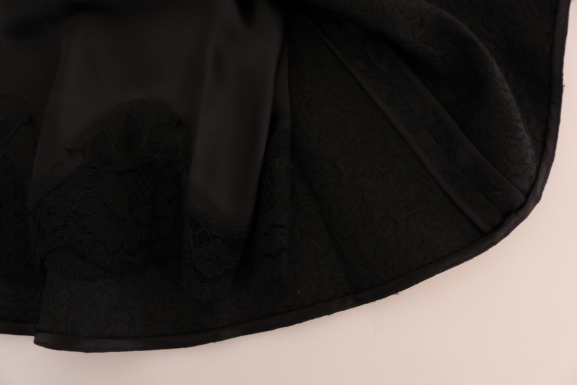 Black Floral Jacquard Silk A-Line Skirt - Image 5