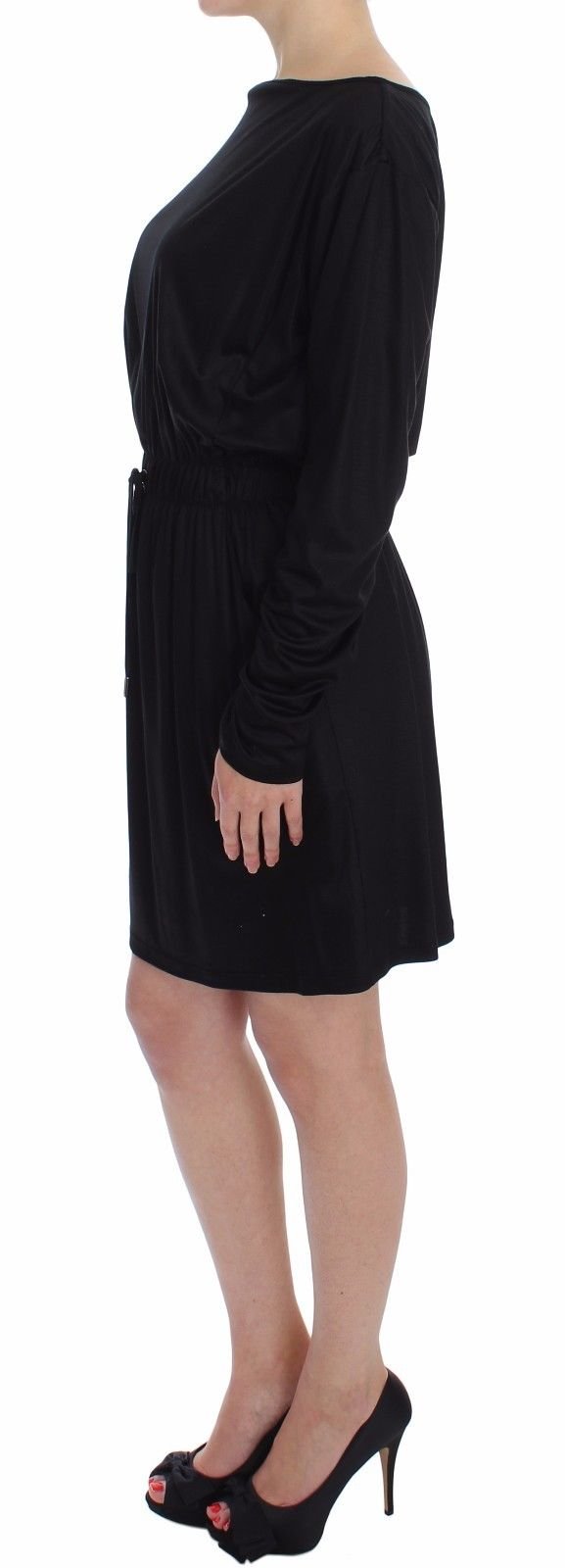 Black Modal Silk Shift Knee Dress - Image 2