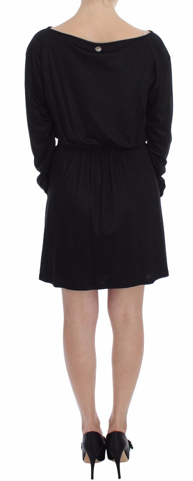 Black Modal Silk Shift Knee Dress - Image 3